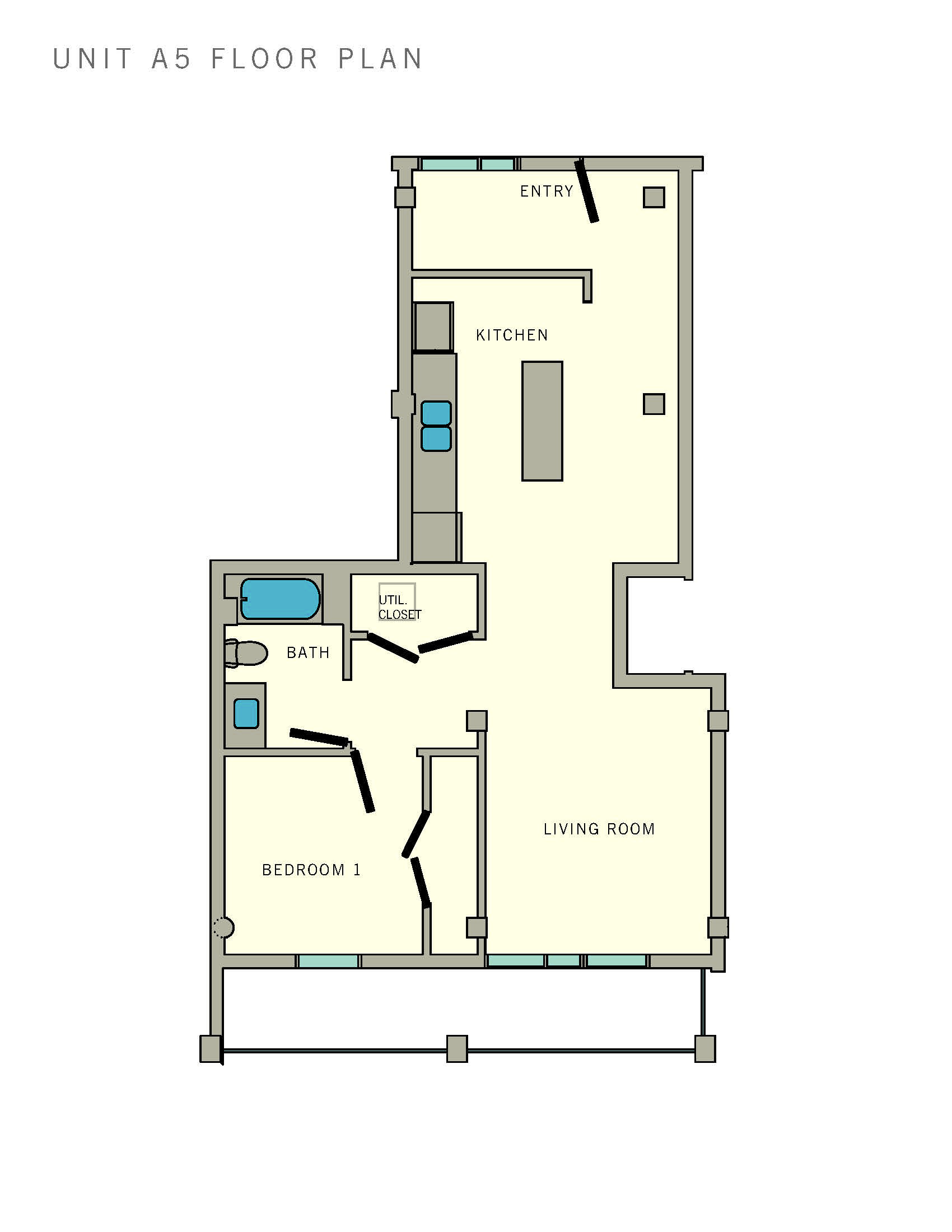 Floor plan for 1 bed, 1 bath, 757 sqft